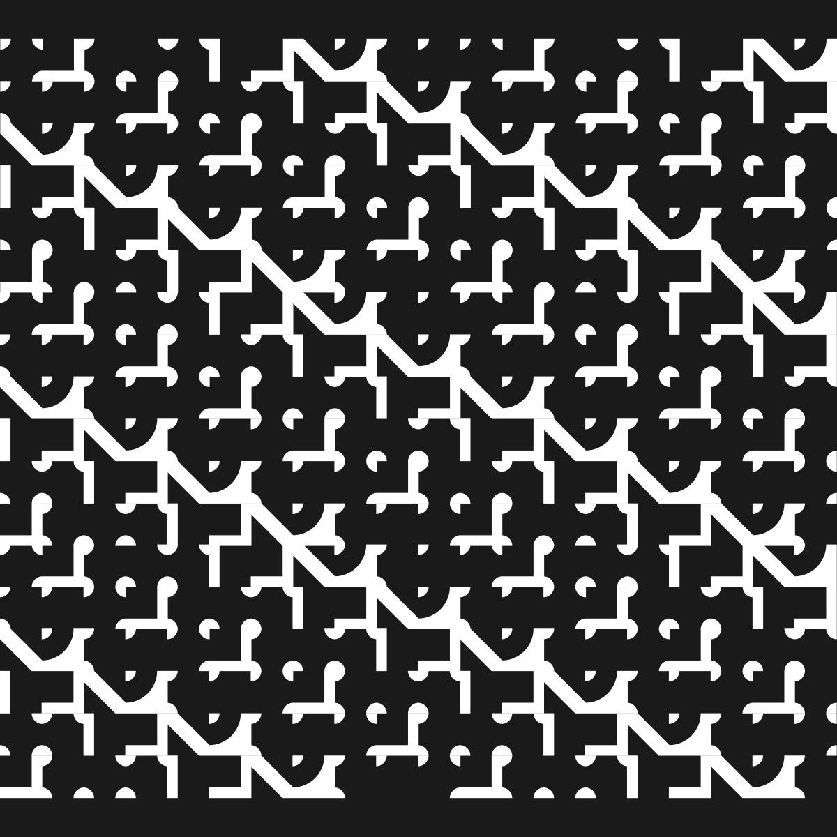Abstract repeating text pattern in white over a black background